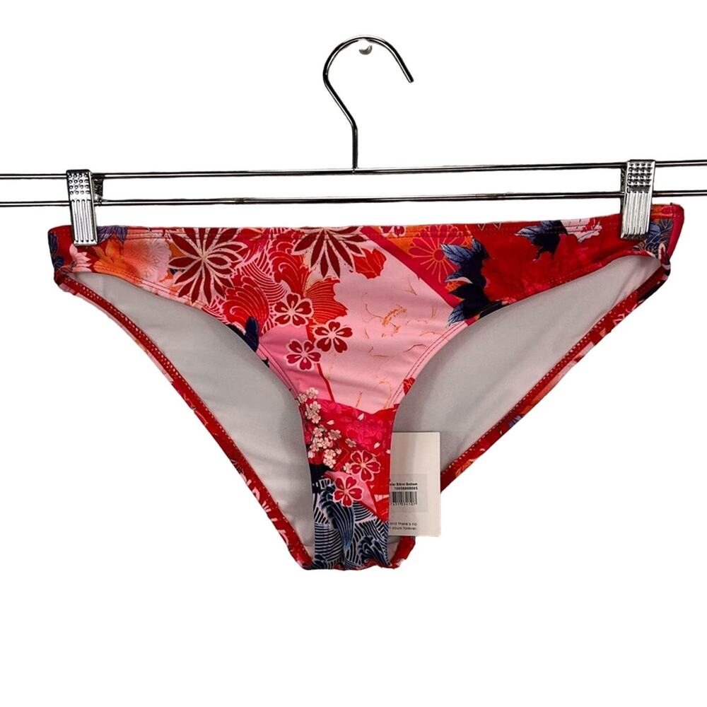 NWT MISSGUIDED Red Oriental Print Hipster Low Rise Stretch Bikini Bottoms Sz 8